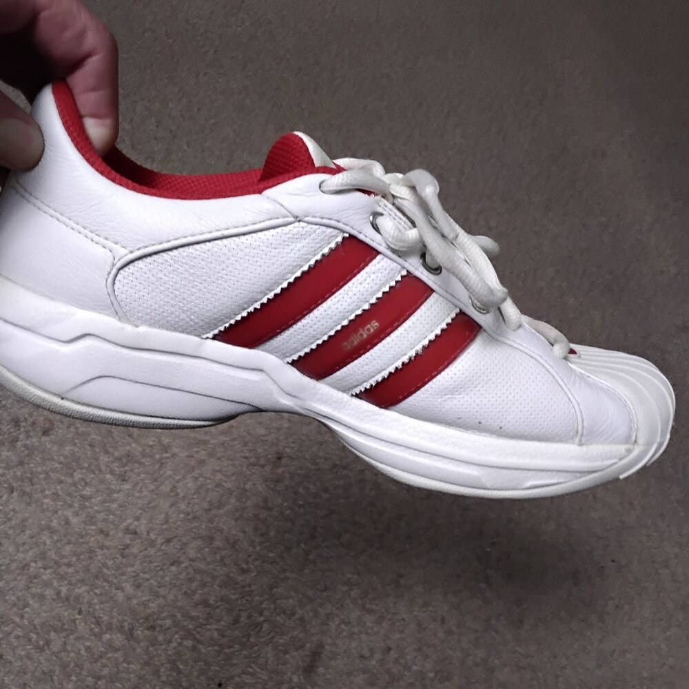 Vintage Adidas White Sneakers with Red Stripes Women's 9.5 Men's 10
